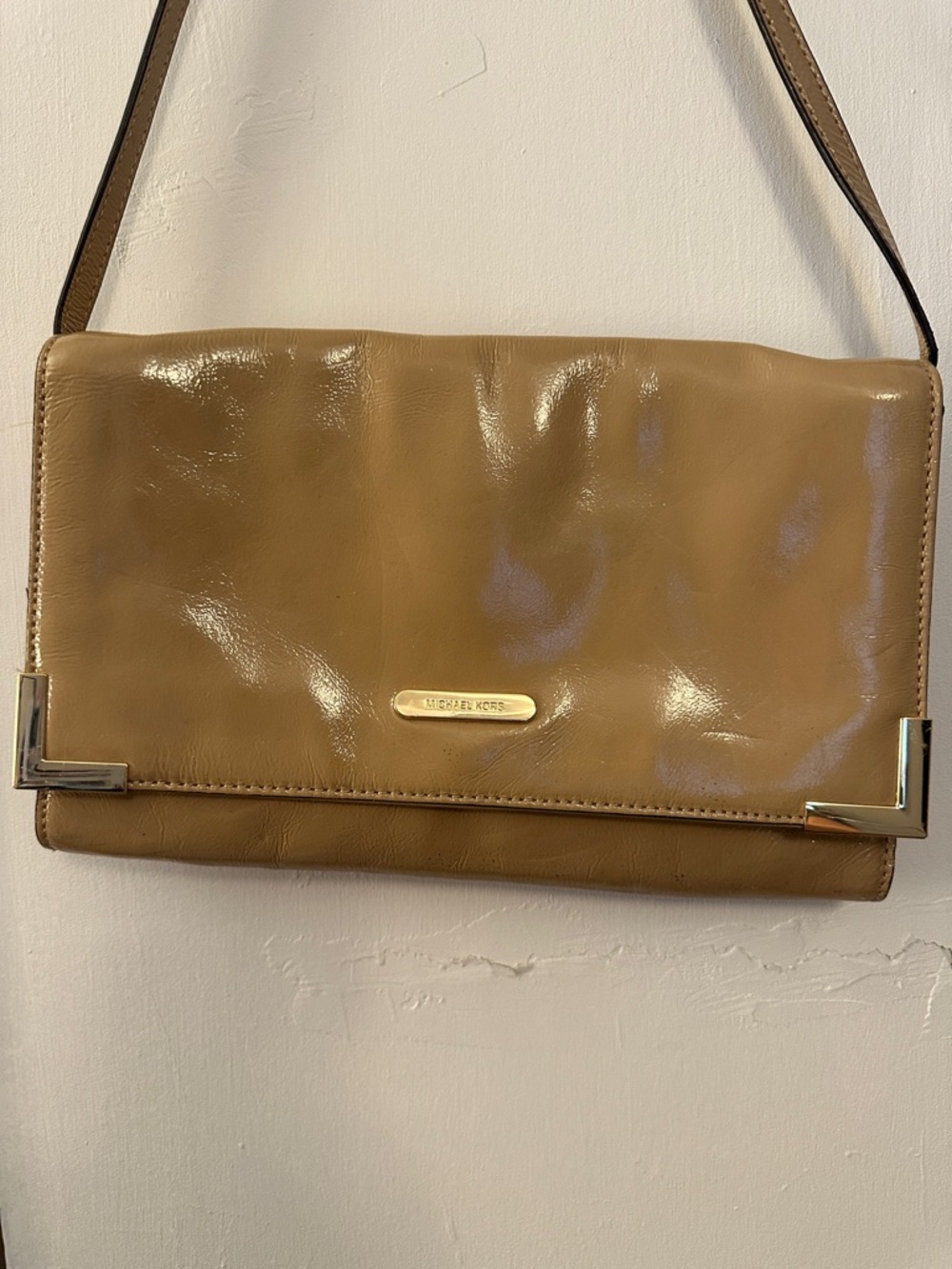 Michael Kors Camel Patent Leather purse  with Gold Accents